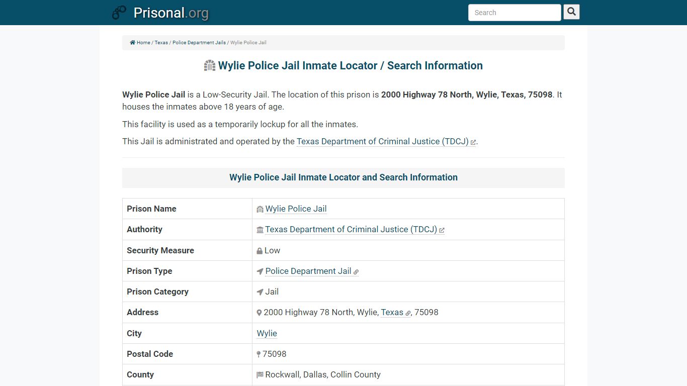 Wylie Police Jail-Inmate Locator/Search Info, Phone, Fax, Email ...